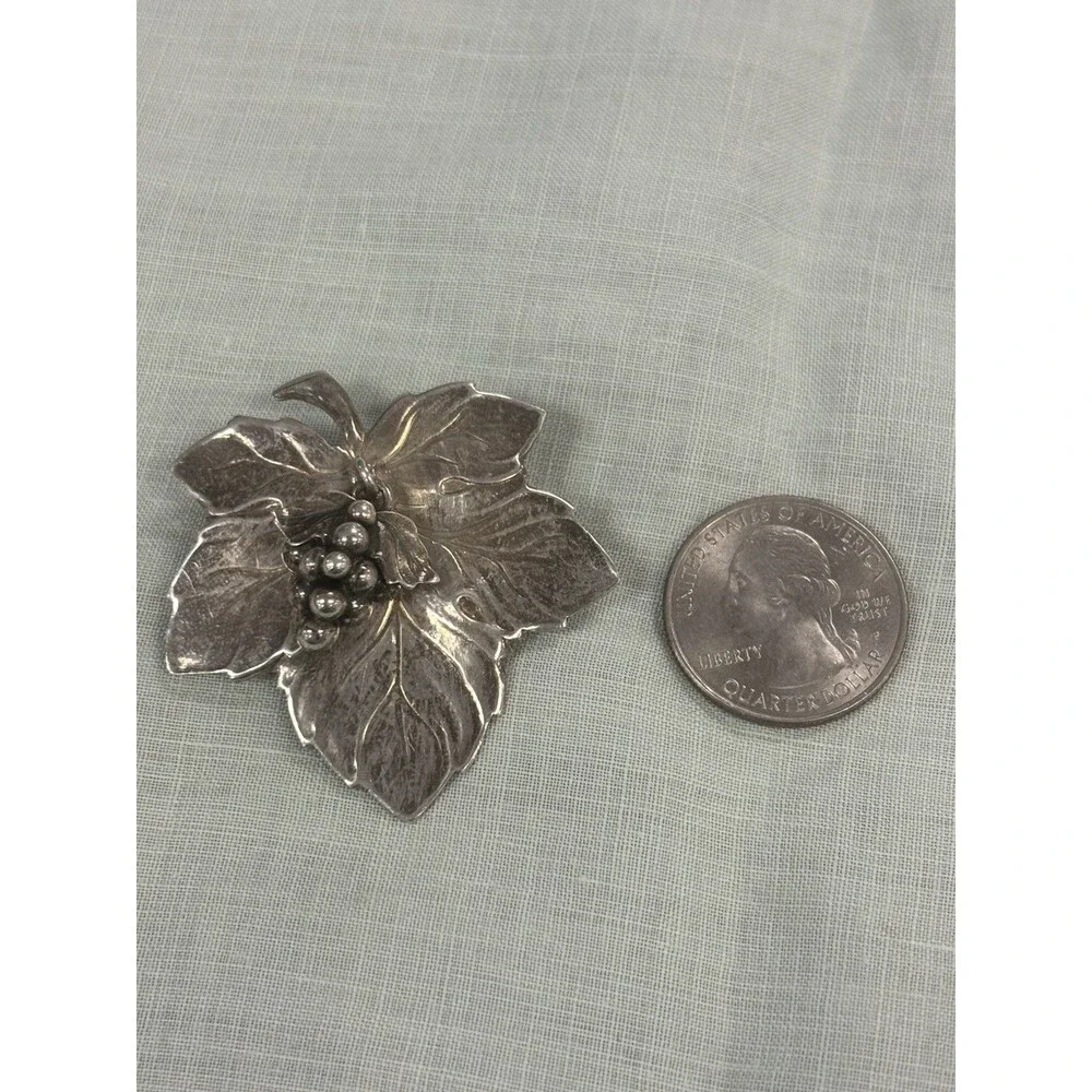 Vintage COF 830 Silver Grape Leaf Brooch Large Scandinavian Leaf Pin